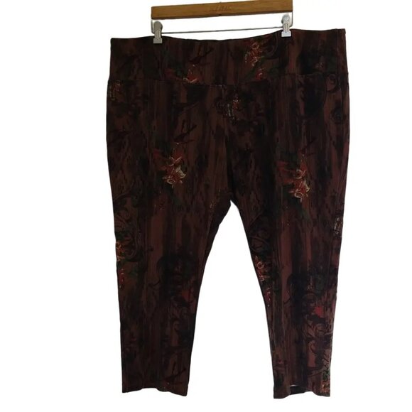 Slim-sation 3X Leggings Lounge Pants Brown Floral Bird Print Plus Size - Picture 1 of 6
